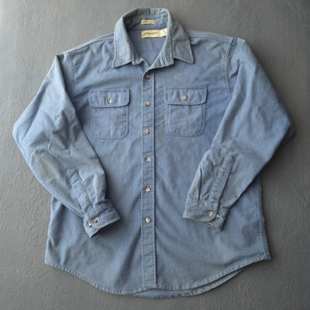 Vintage 90s St Johns Bay Blue Chamois Cloth Shirt XL Cotton Made in USA